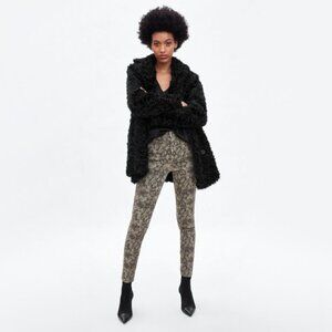 NWT Zara olive khaki green grey snake print high rise straight leg skinny jeans